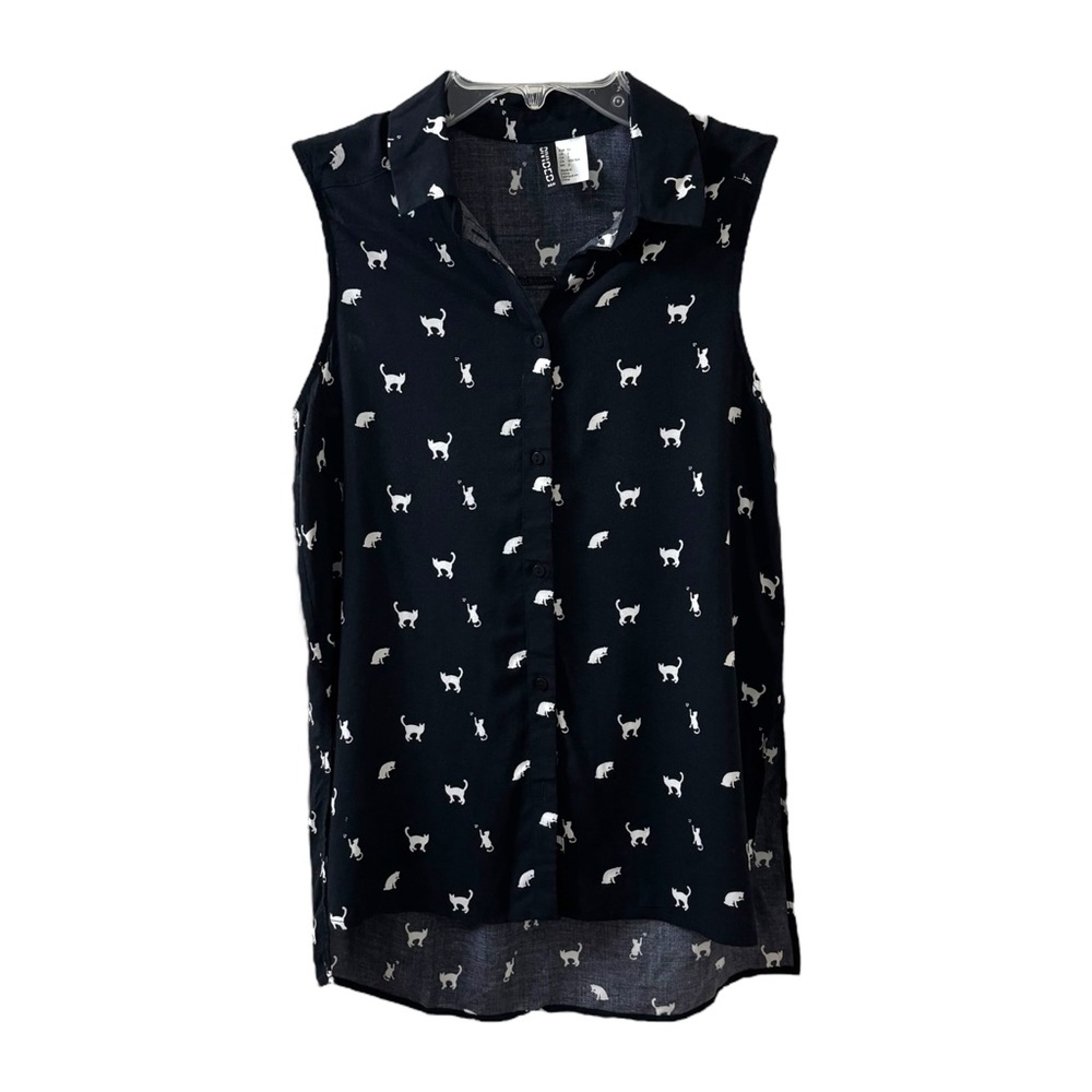 H&M Sleeveless Cat Print Shirt